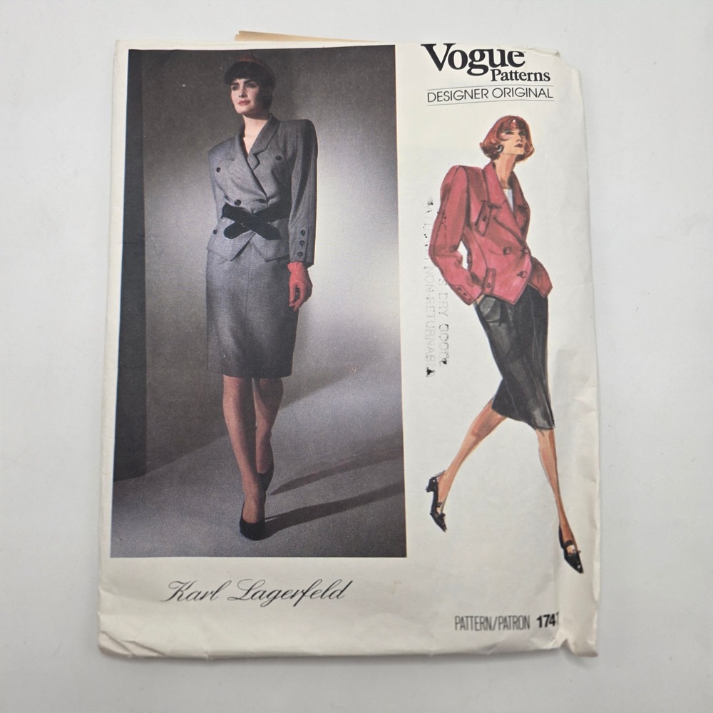 Vogue 1747 Karl Lagerfeld Jacket Skirt Sewing Pattern 12 Power Suit 80s Designer